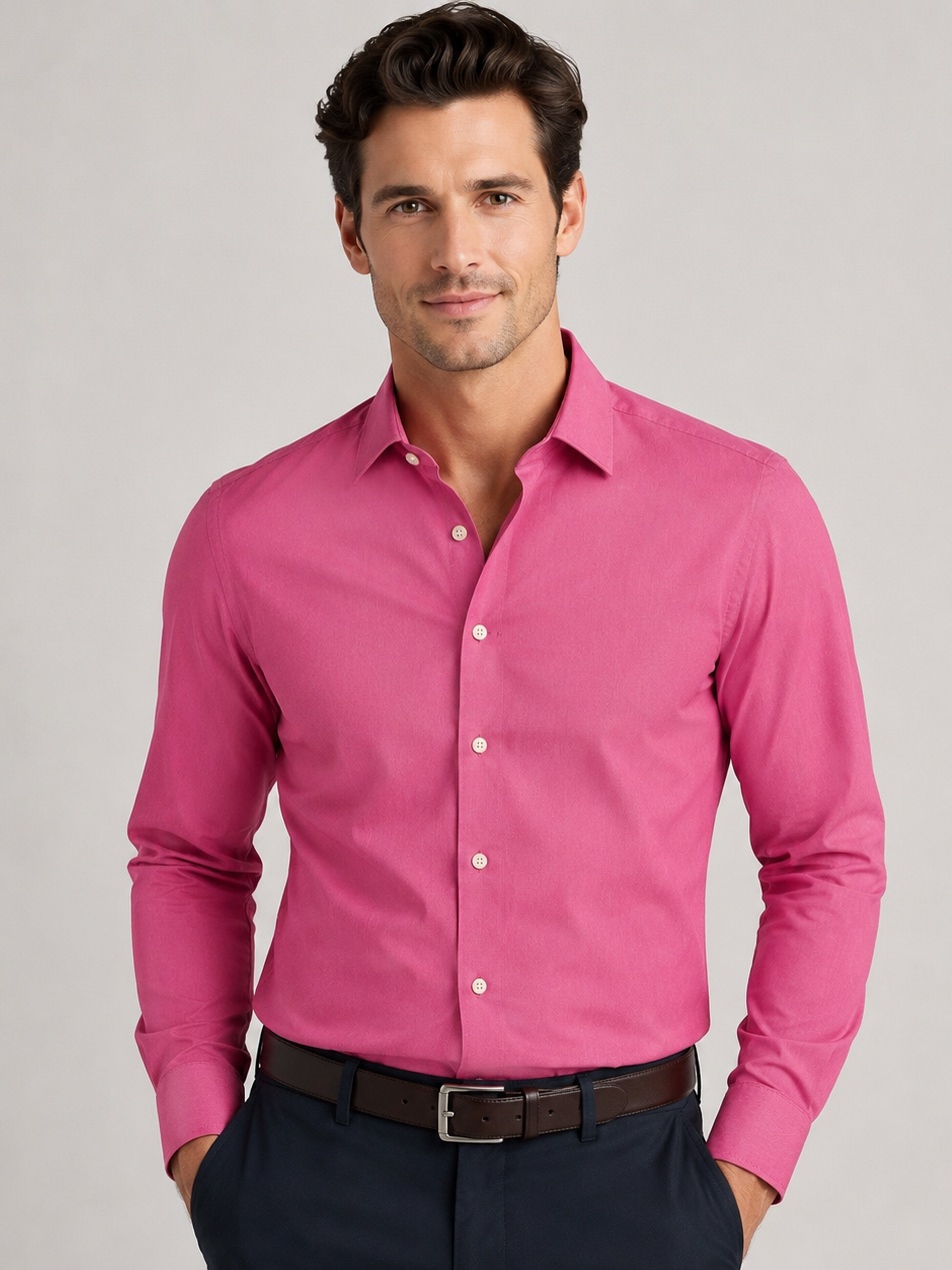 Dkny - Bright Pink Slim Fit Dress Shirt - Men’s 15.5 34/35 - Stretch Cotton